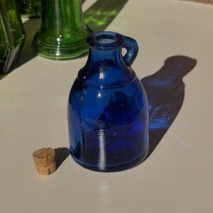 Vintage Mini Cobalt Blue Glass Bottle/Jug with original cork, 2.5”